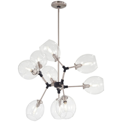 George Kovacs Nexpo 30in 9-Light Chandelier | Modern Brushed Nickel with Black Accents and Clear Glass | Dining Room & Living Room | Model P1369-619