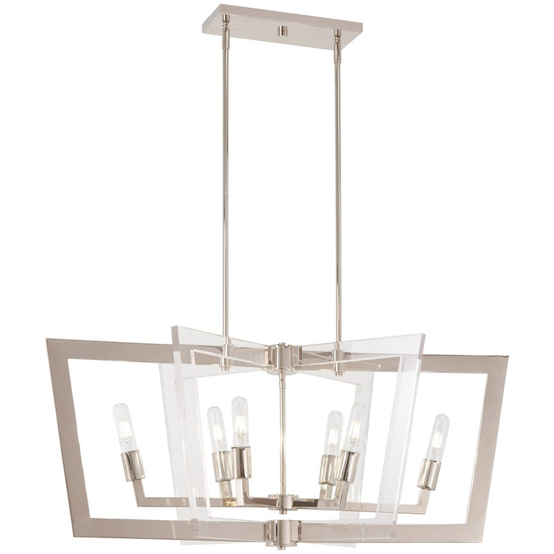 George Kovacs Crystal Chrome 37in 6-Light Island Light | Modern Polished Nickel and Clear Acrylic | Kitchen Island & Dining Room | Model P1376-613