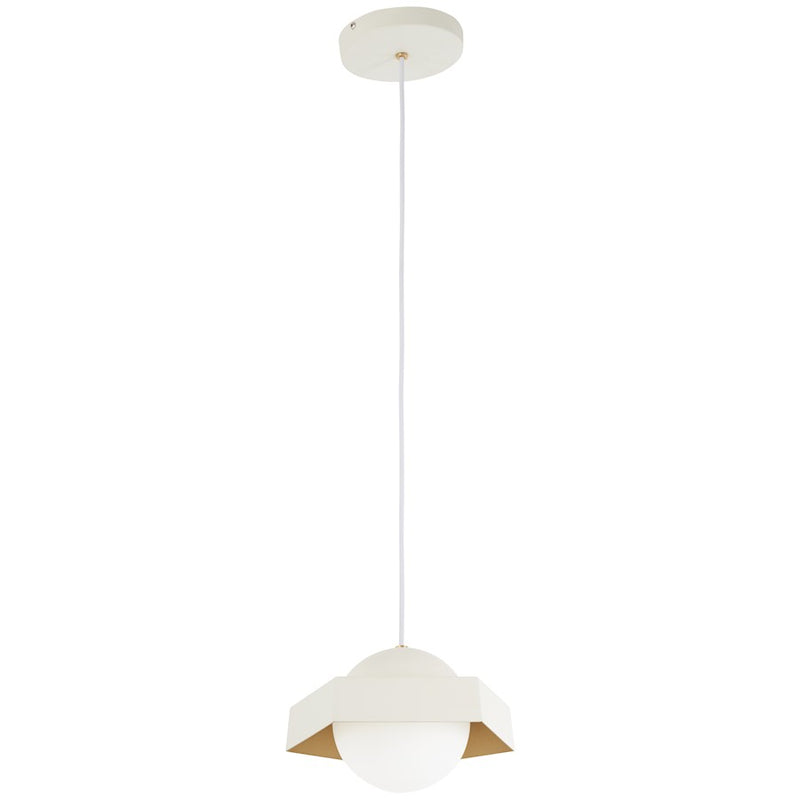 George Kovacs Five-O 10.5in 1-Light Mini Pendant | Industrial Textured White and Gold Leaf Etched White Glass | Kitchen Island & | Model P1390-044G-L
