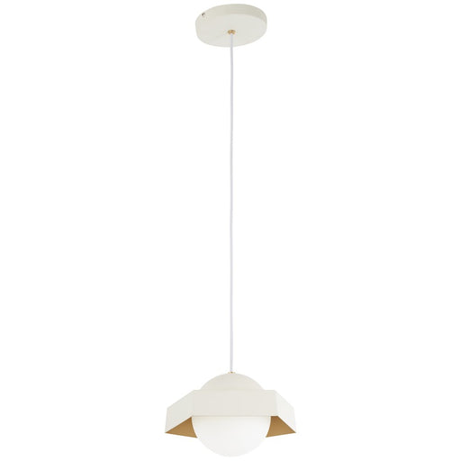 George Kovacs Five-O 10.5in 1-Light Mini Pendant | Industrial Textured White and Gold Leaf Etched White Glass | Kitchen Island & | Model P1390-044G-L