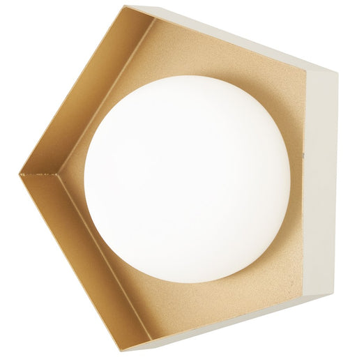 George Kovacs Five-O LED 10in 1-Light Bathroom Vanity Light | Textured White and Gold Leaf with Etched White Glass | Bathroom | Model P1391-044G-L