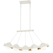 George Kovacs Five-O 39in 5-Light LED Island | Industrial Textured White and Gold Leaf with Etched White Glass | Kitchen & | Model P1396-044G-L