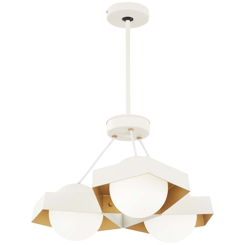 George Kovacs Five-O 22in 1-Light LED Pendant/Semi-Flush | Industrial Textured White and Gold Leaf with Etched White Glass | Model P1399-044G-L
