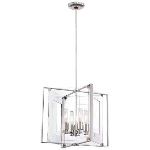 George Kovacs Crystal Clear 15in 4-Light Pendant | Contemporary Polished Nickel and Clear Acrylic | Kitchen Island & Dining Room | Model P1404-613