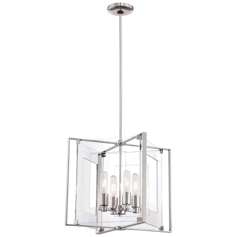 George Kovacs Crystal Clear 15in 4-Light Pendant | Contemporary Polished Nickel and Clear Acrylic | Kitchen Island & Dining Room | Model P1404-613