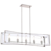 George Kovacs Crystal Clear 43in 5-Light Island Lighting | Contemporary Polished Nickel and Clear Acrylic | Kitchen Island & Dining | Model P1405-613