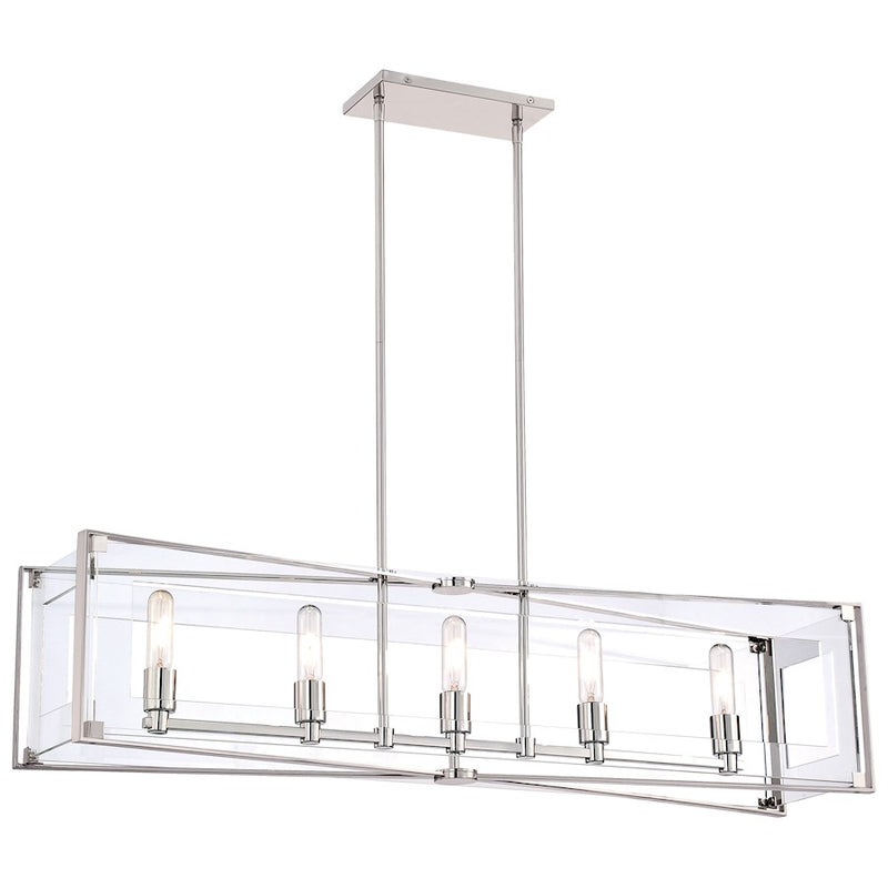 George Kovacs Crystal Clear 43in 5-Light Island Lighting | Contemporary Polished Nickel and Clear Acrylic | Kitchen Island & Dining | Model P1405-613
