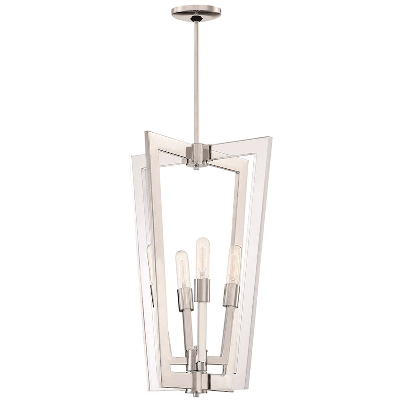George Kovacs Crystal 17in 4-Light Pendant | Transitional Polished Nickel and Crystal | Dining Room & Living Room Statement | Model P1430-613