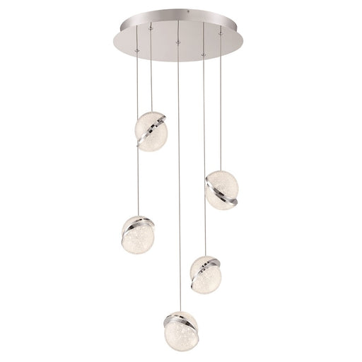 George Kovacs Silver Slice 16in 5-Light LED Pendant | Chrome Contemporary | Kitchen Island & Dining Room | 16 x 16 x 5 in | Model P1445-077-L
