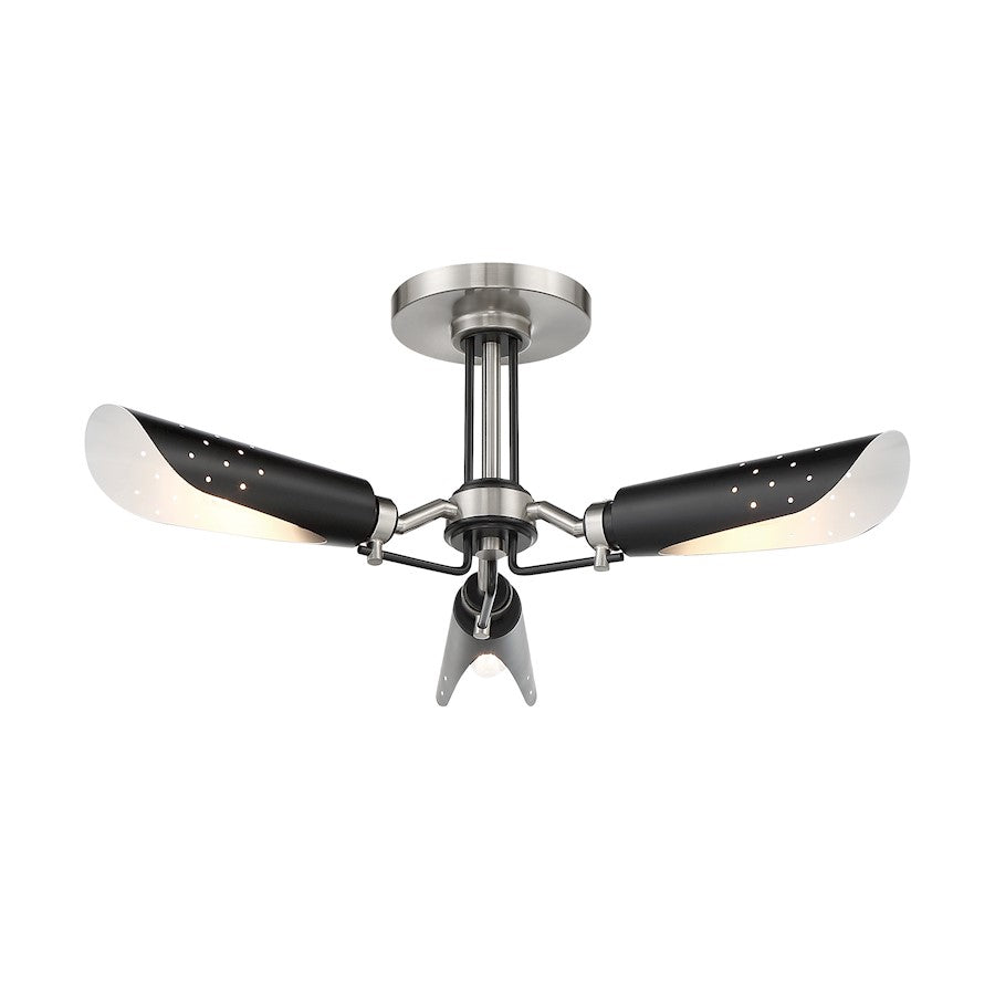 Minka George Kovacs Turbine 3 Light Semi Flush, Coal/Nickel/White