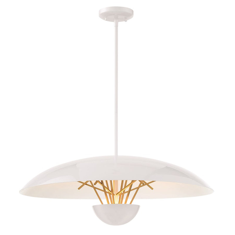 George Kovacs Sun Core 26in 1-Light LED Pendant | Contemporary Sand White with Honey Gold Accent | Kitchen Island & Dining Room | Model P1784-720-L