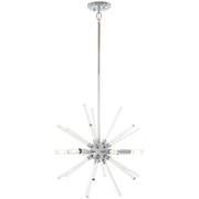 George Kovacs Spiked 18in 6-Light Pendant | Retro-Futuristic Chrome and Clear Glass Bars | Dining Room & Living Room | Model P1791-077