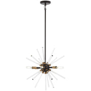 George Kovacs Spiked 18in 6-Light Pendant | Retro Futuristic Painted Bronze and Natural Brass with Clear Glass Bars | Dining Room & | Model P1791-416