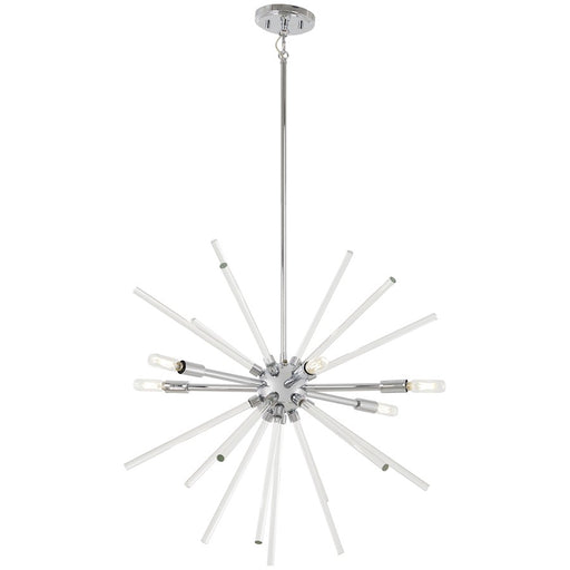 George Kovacs Spiked 25in 6-Light Pendant | Retro Futuristic Chrome with Clear Glass Bars | Dining Room & Living Room | Model P1792-077