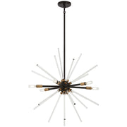 George Kovacs Spiked 25in 6-Light Pendant | Retro Futuristic Painted Bronze and Natural Brass with Clear Glass Bars | Dining Room & | Model P1792-416
