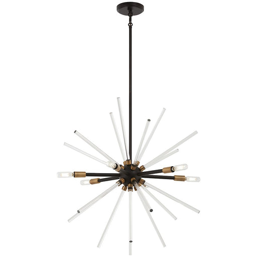 George Kovacs Spiked 25in 6-Light Pendant | Retro Futuristic Painted Bronze and Natural Brass with Clear Glass Bars | Dining Room & | Model P1792-416