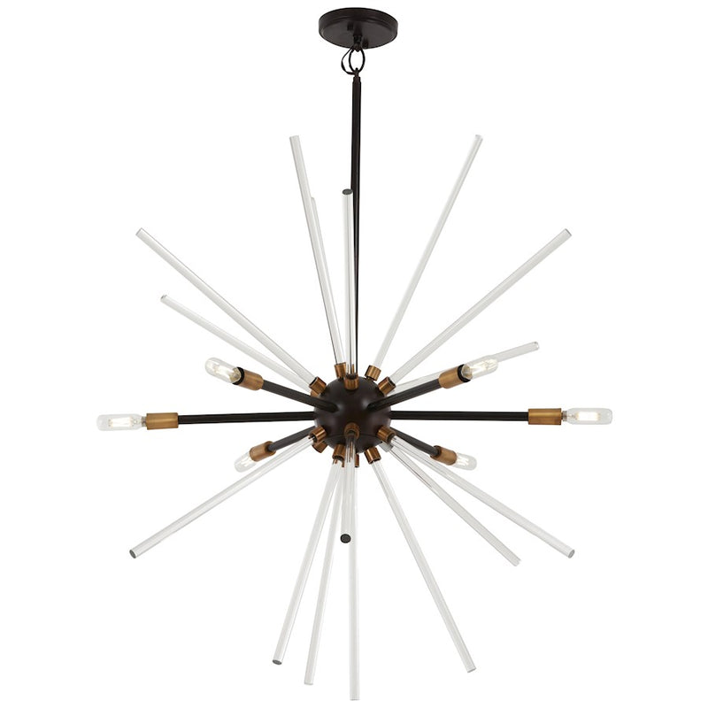 George Kovacs Spiked 30in 6-Light Pendant | Retro Futuristic Painted Bronze and Natural Brass Clear Glass | Dining Room & Living | Model P1793-416
