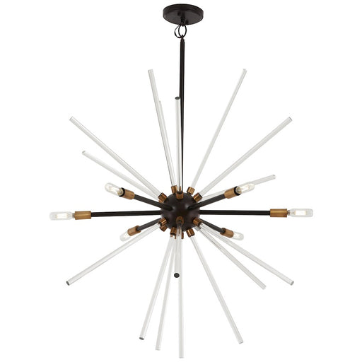 George Kovacs Spiked 30in 6-Light Pendant | Retro Futuristic Painted Bronze and Natural Brass Clear Glass | Dining Room & Living | Model P1793-416