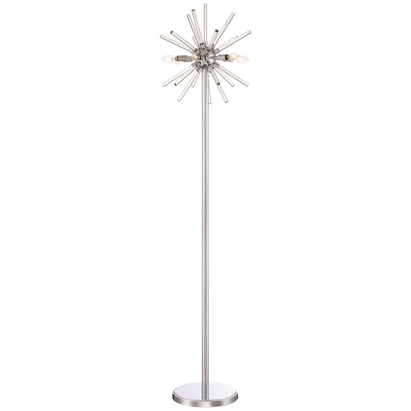 George Kovacs Spiked 16in LED Floor Lamp | Chrome and Clear Glass Bars | Living Room & Reading Nook | 16 x 16 x 71 in | Model P1798-077-L