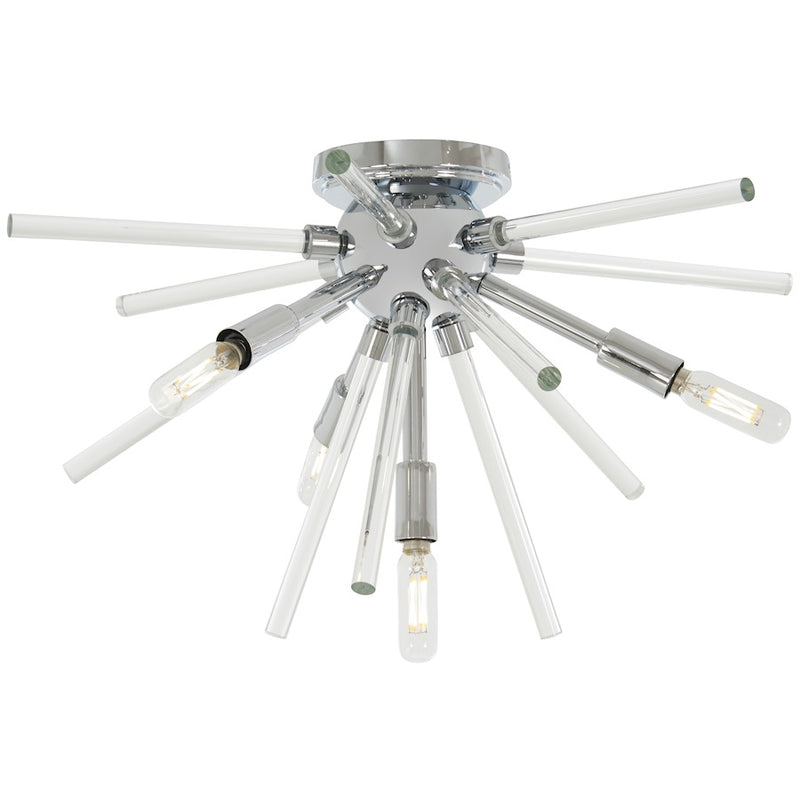 George Kovacs Spiked 20in Flush Mount | Retro Chrome and Clear Glass Bars | Living Room & Bedroom | 20 x 20 x 12 in | Model P1799-077