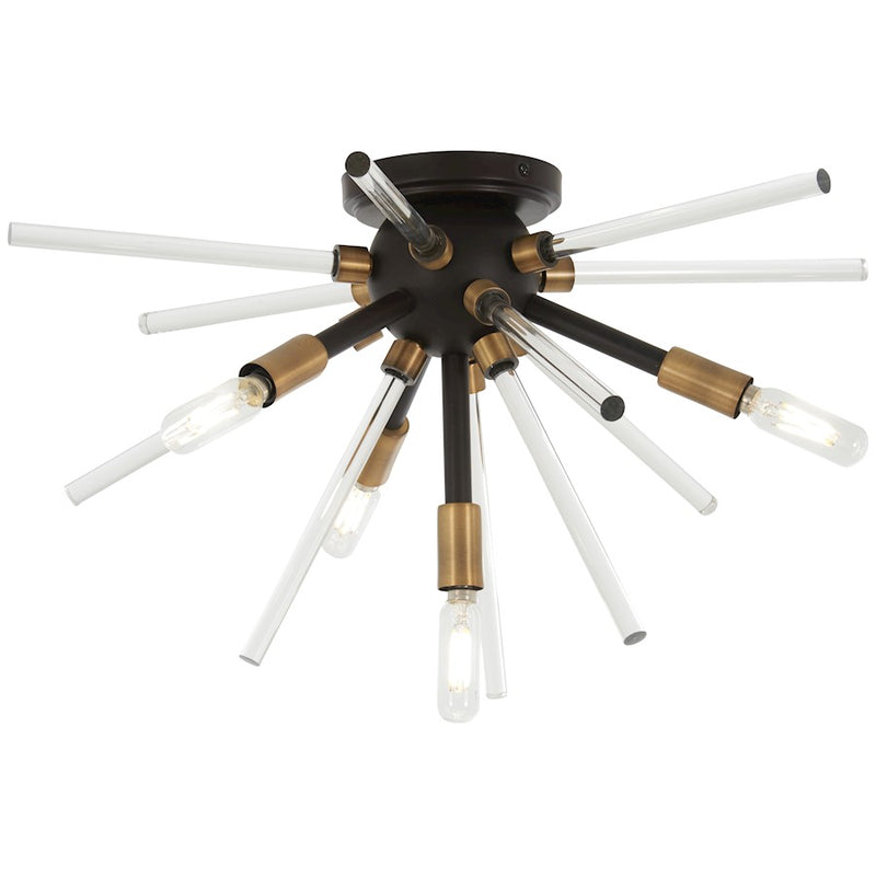 George Kovacs Spiked 20in Flush Mount | Painted Bronze and Natural Brass with Clear Glass Bars | Living Room & Dining Room | Model P1799-416