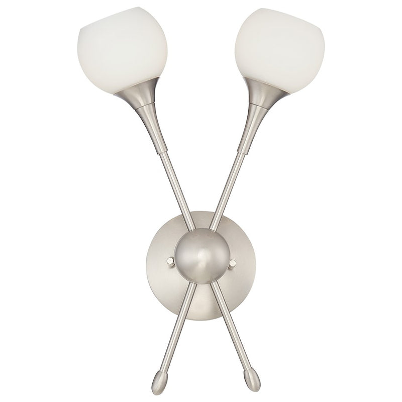 George Kovacs Pontil 11in 2-Light Vanity Light | Brushed Nickel and Etched Opal Glass | Bathroom & Bedroom | 11 x 6 x 16 in | Model P1802-084