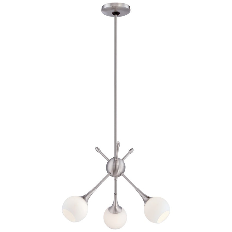 George Kovacs Pontil 18in 3-Light Mini Chandelier | Brushed Nickel and Etched Opal Glass | Dining Room & Kitchen Island | Model P1803-084