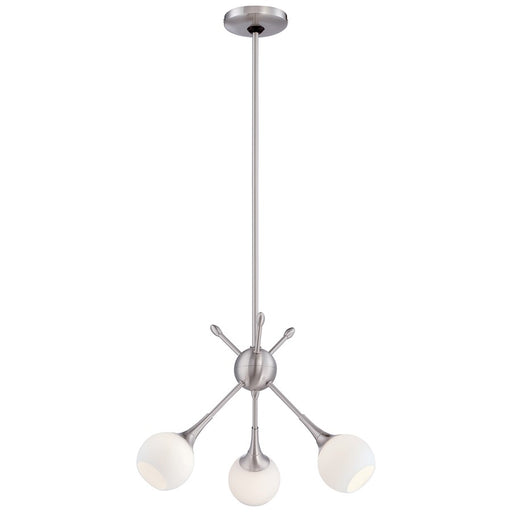 George Kovacs Pontil 18in 3-Light Mini Chandelier | Brushed Nickel and Etched Opal Glass | Dining Room & Kitchen Island | Model P1803-084