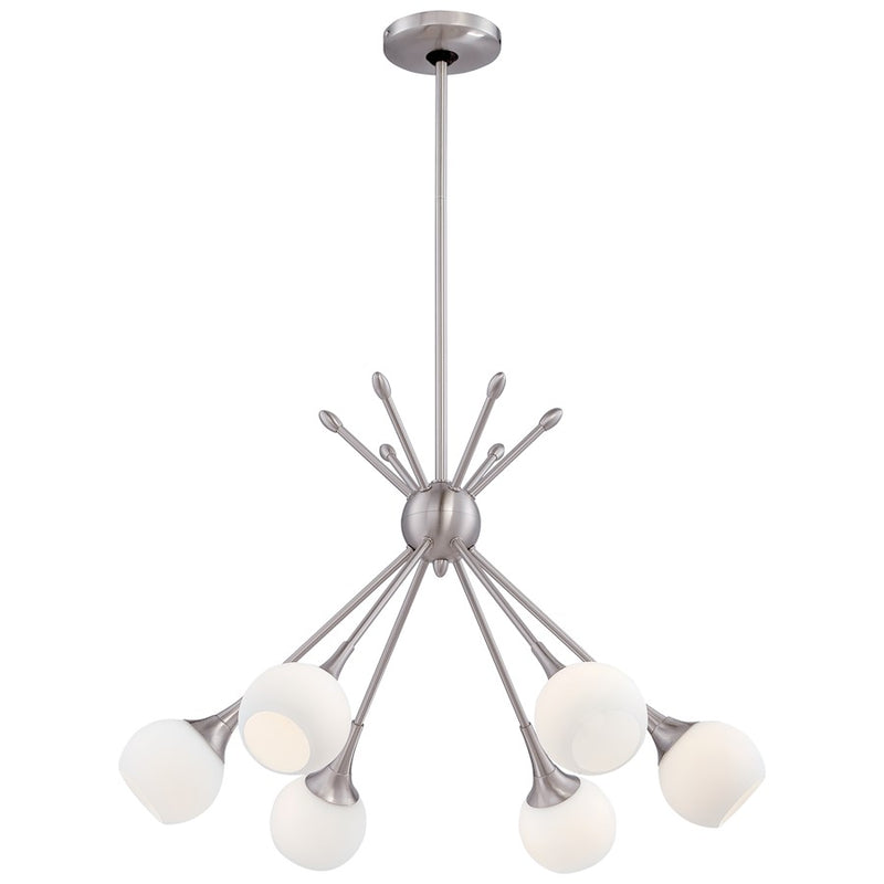 George Kovacs Pontil 24in 6-Light Chandelier | Brushed Nickel Etched Opal Glass | Dining Room & Living Room | 24 x 24 x 17 in | Model P1806-084