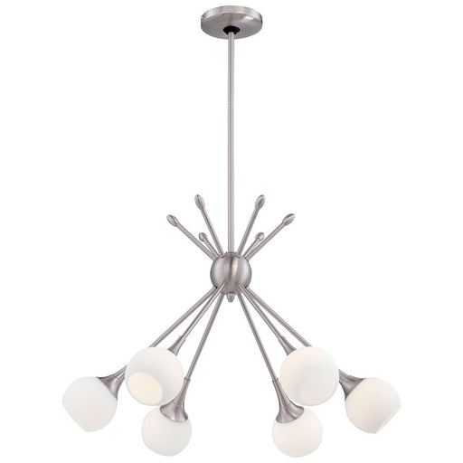 George Kovacs Pontil 24in 6-Light Chandelier | Brushed Nickel Etched Opal Glass | Dining Room & Living Room | 24 x 24 x 17 in | Model P1806-084