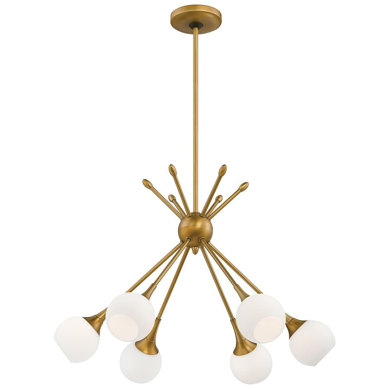 George Kovacs Pontil 24in 6-Light Chandelier | Contemporary Honey Gold and Etched Opal Glass | Dining Room & Living Room | Model P1806-248