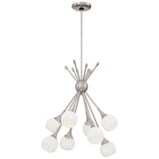 George Kovacs Pontil 18in 8-Light Chandelier | Brushed Nickel and Etched Opal Glass | Dining Room & Living Room | 18 x 18 x 23 in | Model P1807-084