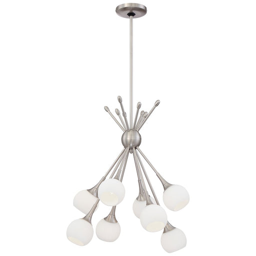 George Kovacs Pontil 18in 8-Light Chandelier | Brushed Nickel and Etched Opal Glass | Dining Room & Living Room | 18 x 18 x 23 in | Model P1807-084
