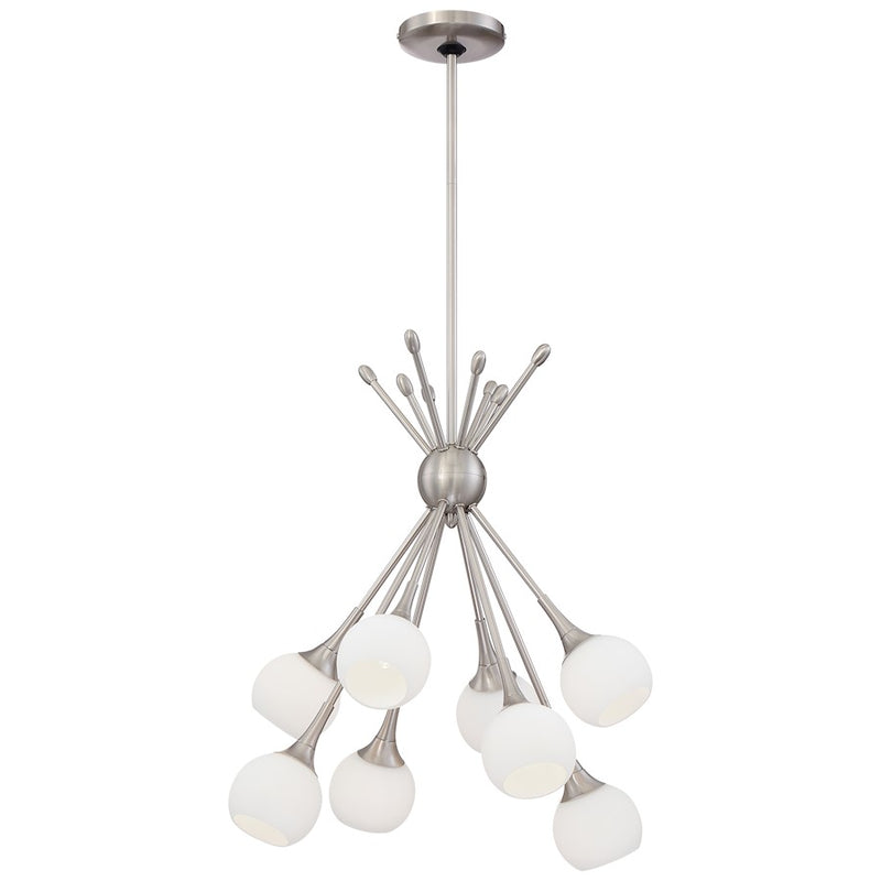 George Kovacs Pontil 18in 8-Light Chandelier | Brushed Nickel and Etched Opal Glass | Dining Room & Living Room | 18 x 18 x 23 in | Model P1807-084