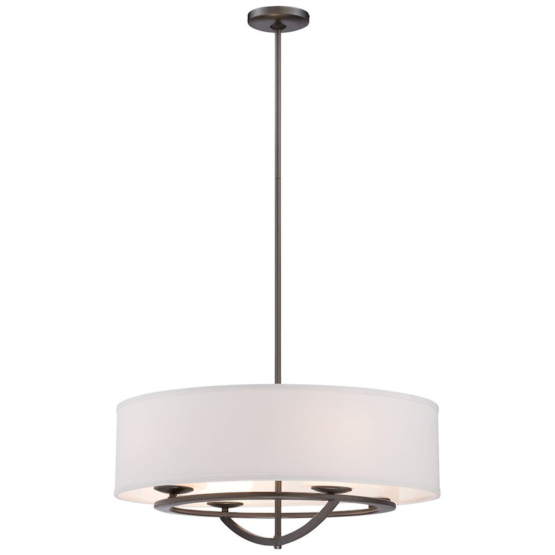 George Kovacs Circuit 24in 4-Light Drum Pendant | Transitional Smoked Iron and Fabric Glass | Kitchen Island & Dining Room | Model P1814-172