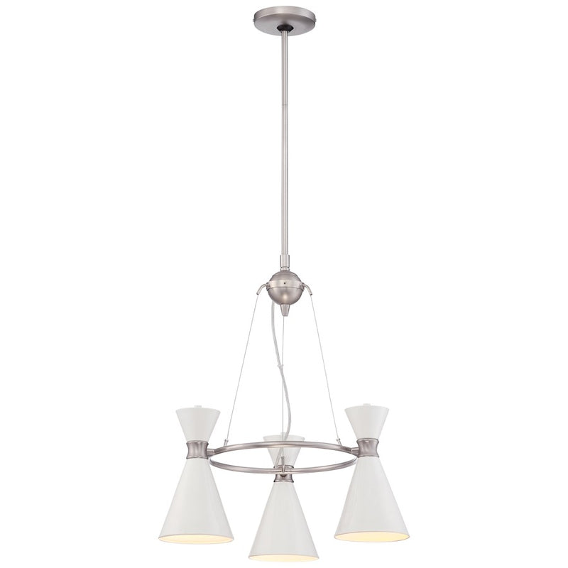 George Kovacs Conic 20in 3-Light Mini Chandelier | Contemporary Glitter Gloss White and Glass Shade | Dining Room & Kitchen Island | Model P1823-44F