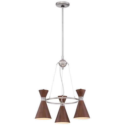 George Kovacs Conic 20in 3-Light Mini Chandelier | Contemporary Distressed Koa and Brushed Nickel Frame | Dining Room & Kitchen | Model P1823-651