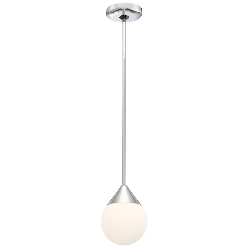 George Kovacs Simple 8in 1-Light Pendant | Chrome and Etched Opal Glass | Kitchen Island & Dining Room | 6 x 6 x 8 in | Model P1832-077