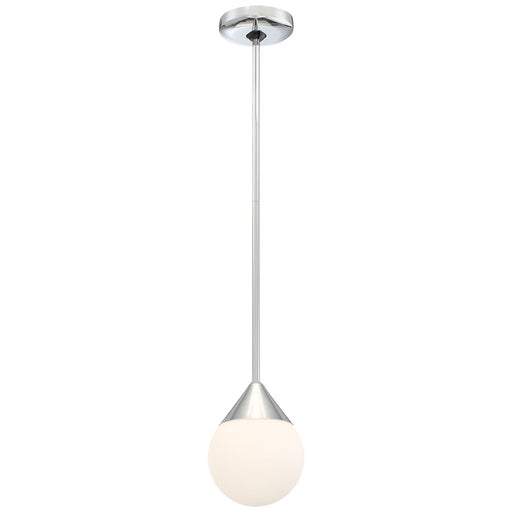 George Kovacs Simple 8in 1-Light Pendant | Chrome and Etched Opal Glass | Kitchen Island & Dining Room | 6 x 6 x 8 in | Model P1832-077