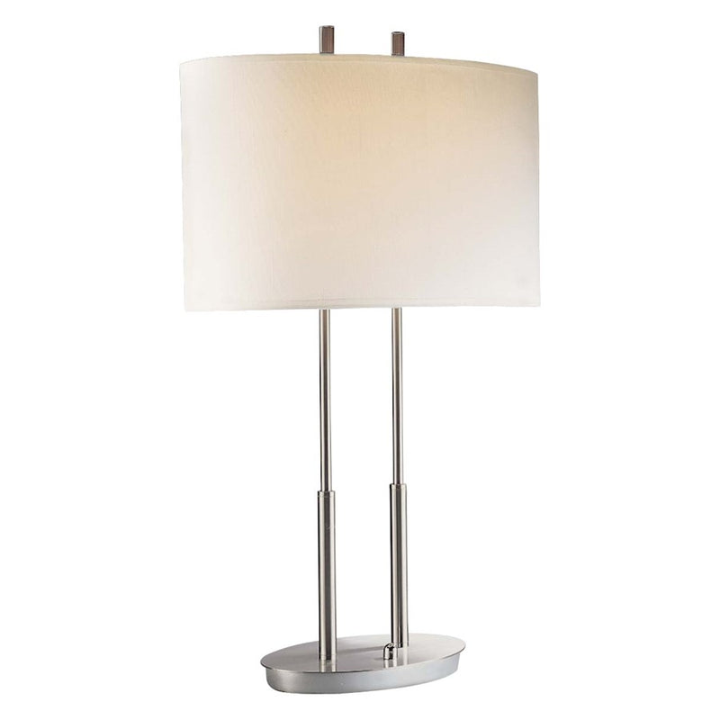 George Kovacs 2-Light Table Lamp | Brushed Nickel White Linen Shade | Living Room & Bedroom Accent | 17 x 11 x 27 in | Model P184-084