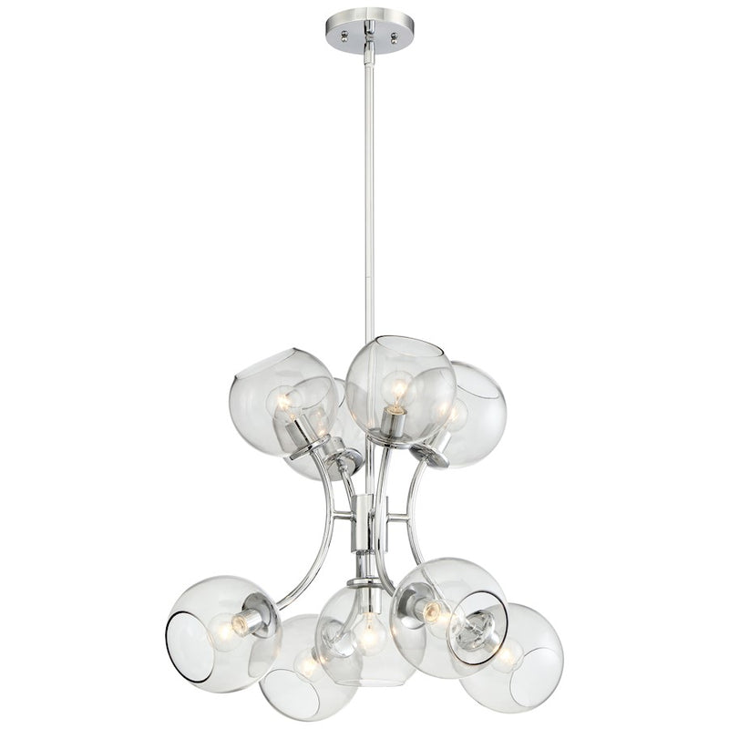 George Kovacs Exposed 9-Light Chandelier | Chrome Smoked Glass Globes | Dining Room & Living Room | 23 x 23 x 18 in | Model P1849-077