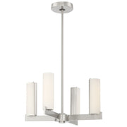 George Kovacs Tube 18in 4-Light LED Chandelier | Brushed Nickel Etched Opal Glass | Dining Room & Kitchen Island | 18 x 18 x 9 in | Model P1854-084-L