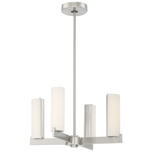 George Kovacs Tube 18in 4-Light LED Chandelier | Brushed Nickel Etched Opal Glass | Dining Room & Kitchen Island | 18 x 18 x 9 in | Model P1854-084-L