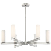 George Kovacs Tube 30in 6-Light LED Chandelier | Contemporary Brushed Nickel and Etched Opal Glass | Dining Room & Living Room | Model P1856-084-L