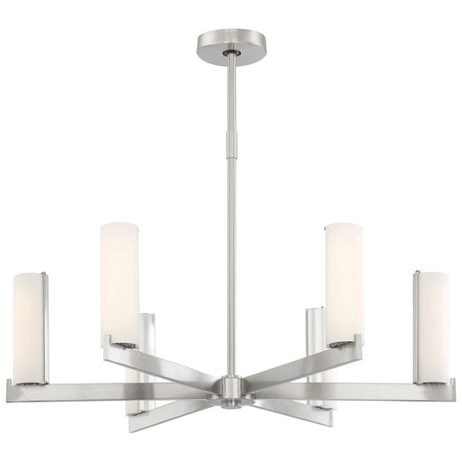 George Kovacs Tube 30in 6-Light LED Chandelier | Contemporary Brushed Nickel and Etched Opal Glass | Dining Room & Living Room | Model P1856-084-L