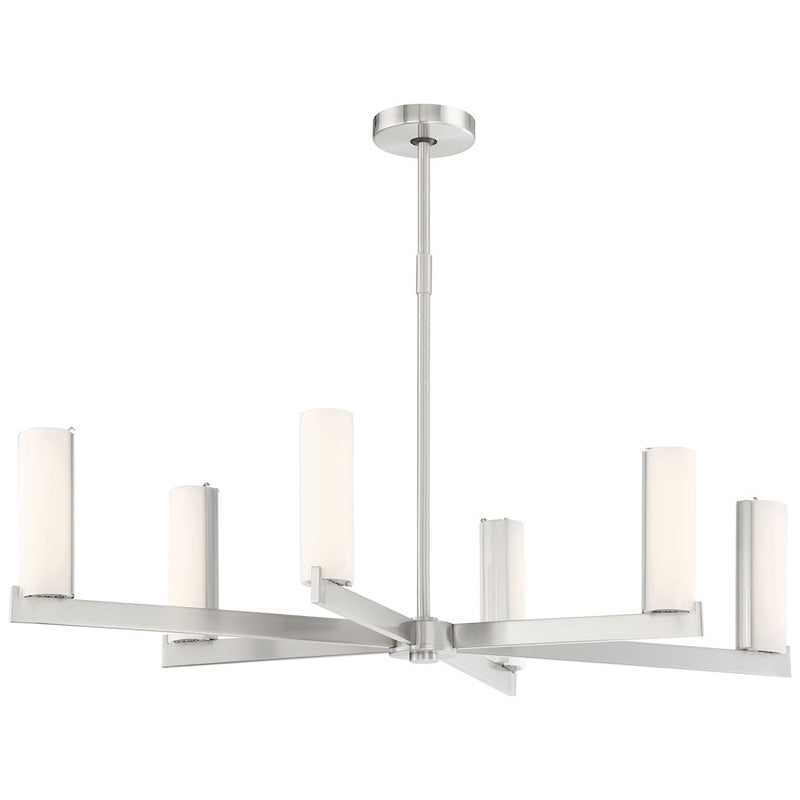 George Kovacs Tube 40in 6-Light LED Pendant | Brushed Nickel Etched Opal Glass | Kitchen Island & Dining Room | 40 x 19 x 20 in | Model P1857-084-L