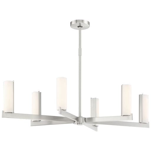 George Kovacs Tube 40in 6-Light LED Pendant | Brushed Nickel Etched Opal Glass | Kitchen Island & Dining Room | 40 x 19 x 20 in | Model P1857-084-L