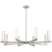 George Kovacs Tube 38in 8-Light LED Chandelier | Contemporary Brushed Nickel and Etched Opal Glass | Living Room & Dining Room | Model P1858-084-L