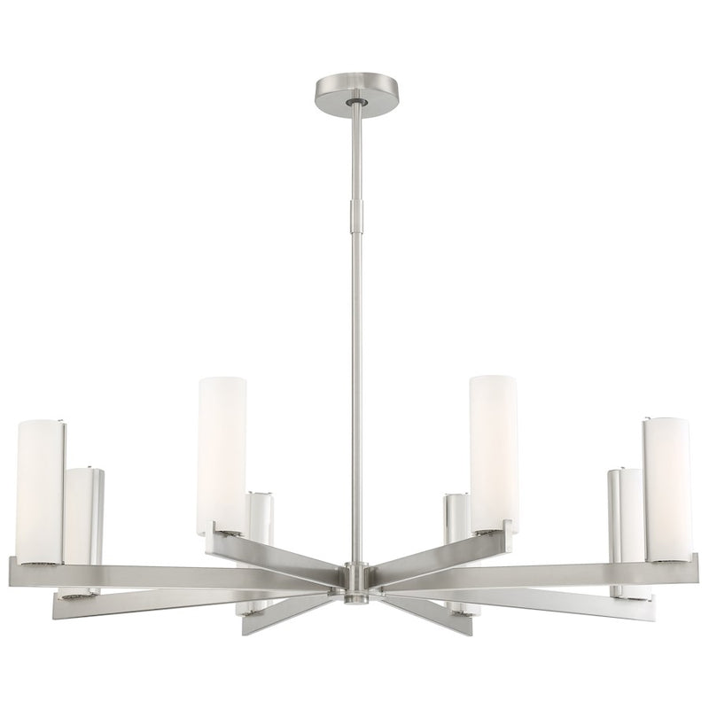 George Kovacs Tube 38in 8-Light LED Chandelier | Contemporary Brushed Nickel and Etched Opal Glass | Living Room & Dining Room | Model P1858-084-L