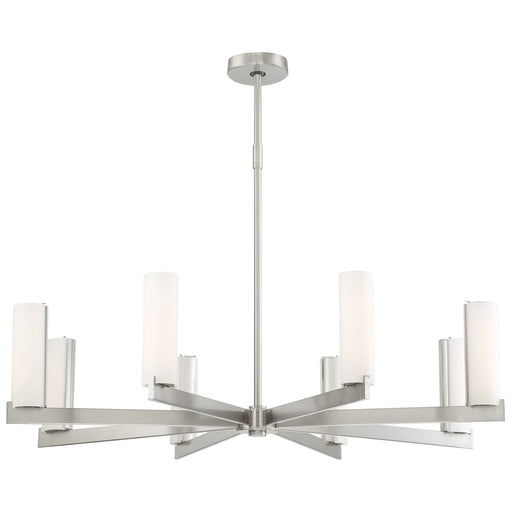 George Kovacs Tube 38in 8-Light LED Chandelier | Contemporary Brushed Nickel and Etched Opal Glass | Living Room & Dining Room | Model P1858-084-L